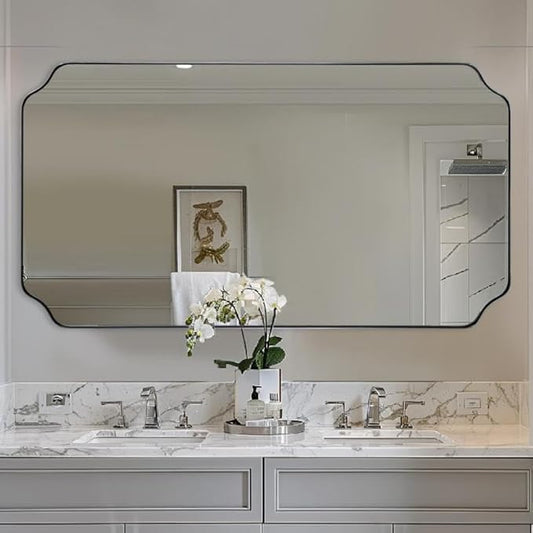 ANDY STAR 30"x55" Large Bathroom Mirror, Chrome Scalloped Mirror by ANDYSTAR