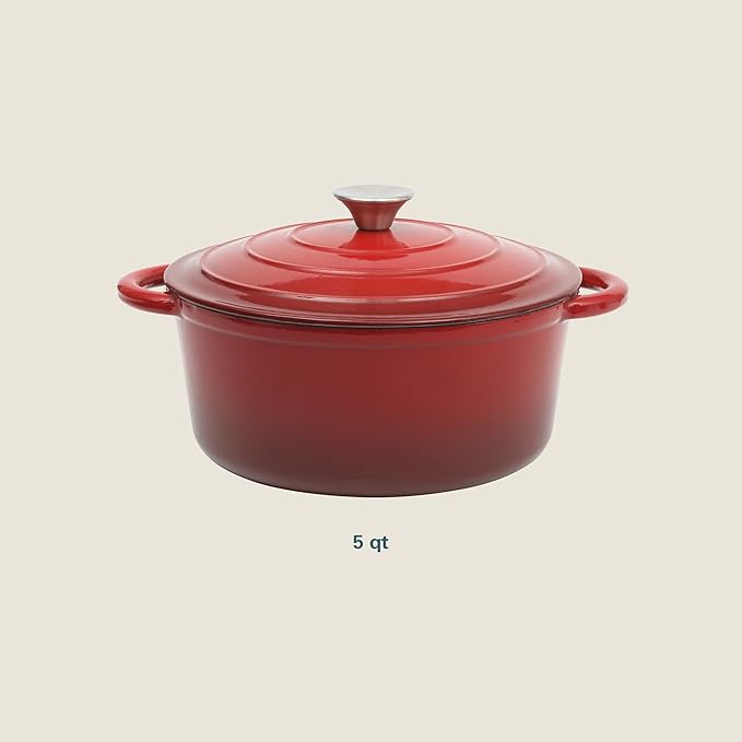 Gibson Home Addlestone 5-Quart Red Enamel Cast Iron Dutch Oven - Image 3