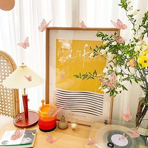 36 Pcs Butterfly Wall Decor, 3 Styles 3 Sizes 3D Rose Gold Butterfly, Wedding & Birthday Party Decorations, Girls Bedroom Decoration