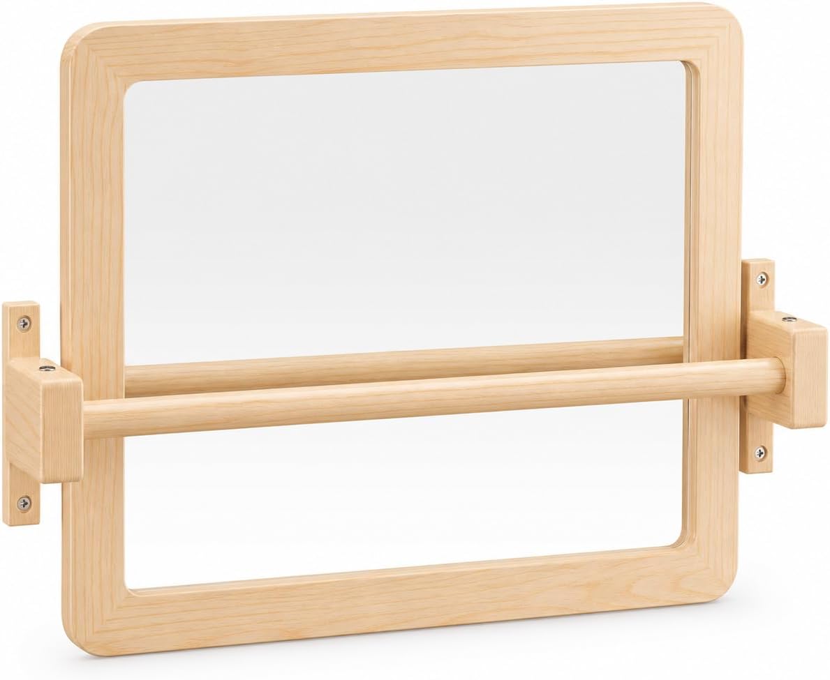 Ogears Montessori Mirror with Bar, Acrylic Baby Mirror with Pull Up Bar | Anti-rotation baby pull up bar, solid wood frame, wall-mounted, 19.7 x 15.8 in, for ages 6-18 months, standing and balance