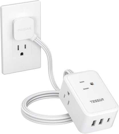 TESSAN Cruise Essentials, Flat Plug Power Strip, 5 Ft Extension Cord by TESSAN