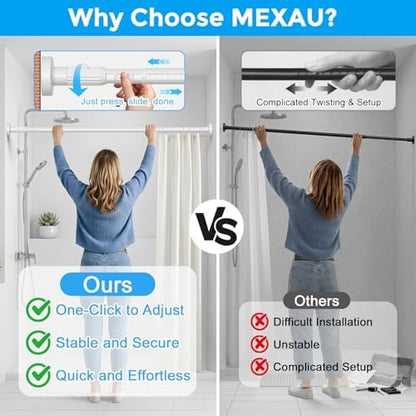 Extra Long Tension Curtain Rods 41-146 Inch, White, One-Click Heavy Duty | No Drilling Adjustable Outdoor Shower Tension Rod for Patio, Window, Living Room Divider, Bathroom, Non-Slip 1.26" Diameter