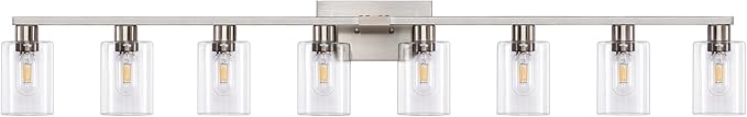8-Light Brushed Nickel Vanity Light Fixtures, Modern Large Bathroom Light - Image 7