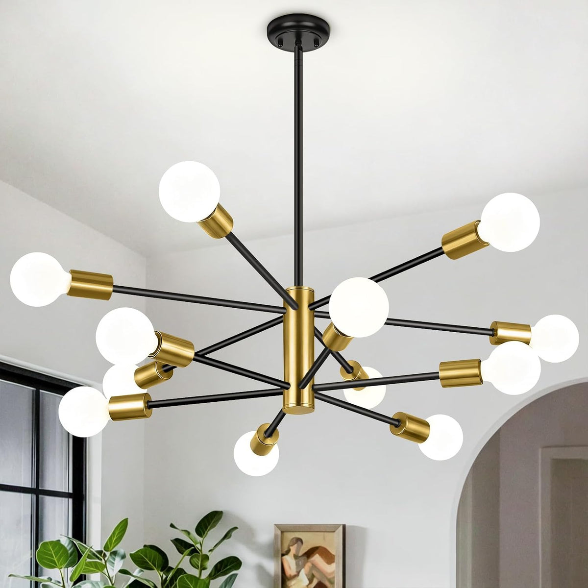 BesLowe 12 Light Modern Chandelier for Dining Room, Black and Gold