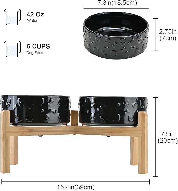 SPUNKYJUNKY Elevated Dog Bowls Ceramic, 7.3'' Dogs Food Water Bowls Raised - 42 - Image 2