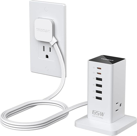 USB Charging Station for Multiple Devices PD 65W, TESSAN 9-in-1 USB C Charger by TESSAN