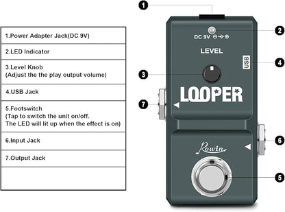 Rowin Tiny Looper Electric Guitar Effect Pedal 10 Minutes of Looping Unlimited - Image 2