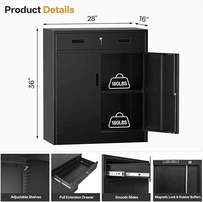 Metal Storage Cabinet 36" H, Garage Storage Cabinet - Image 3