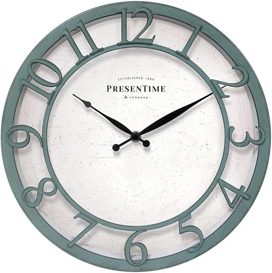 Presentime & Co 13" Farmhouse Series Wall Clock, Shiplap Style, Silent No by Presentime