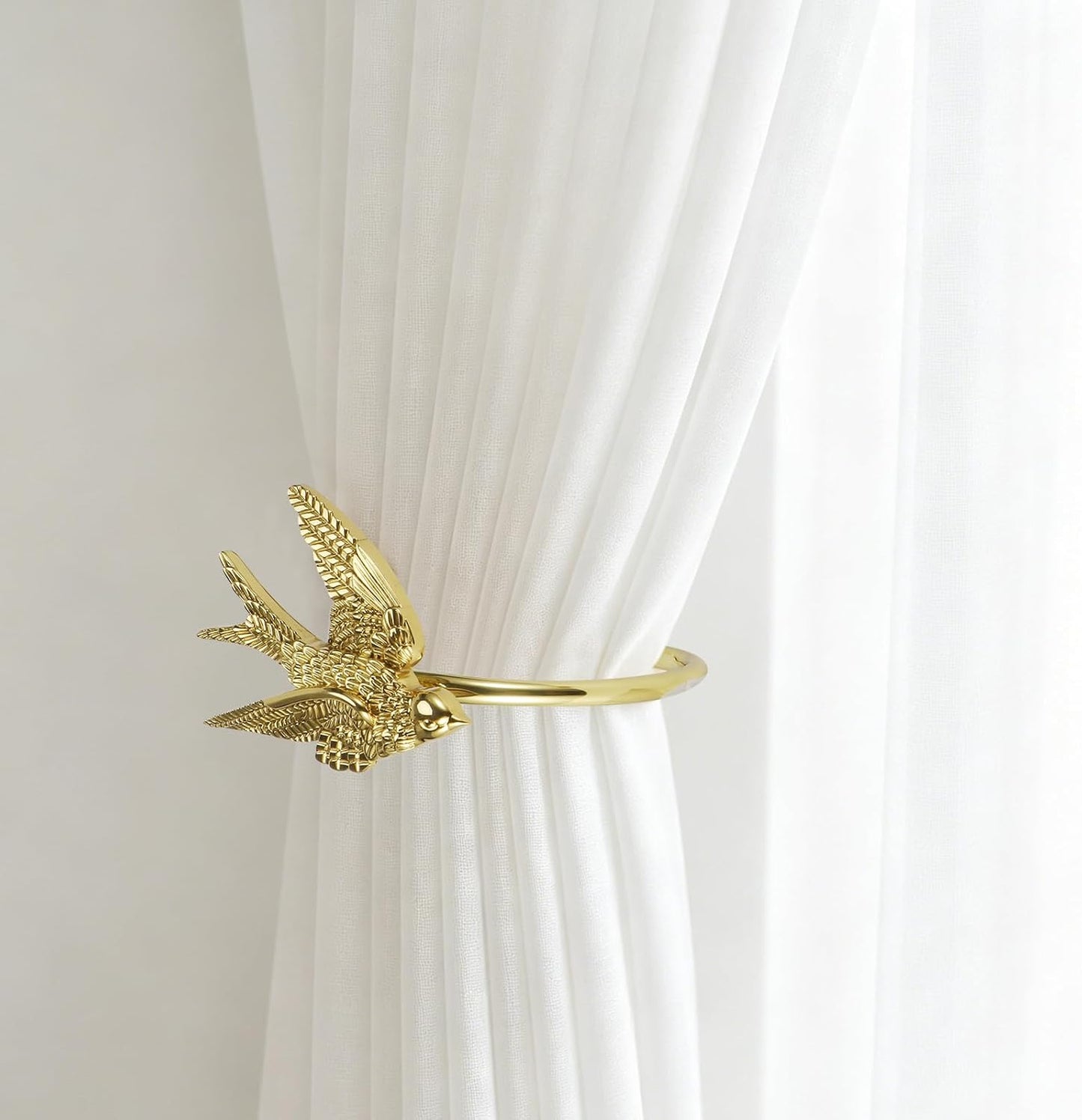 2 Pcs Vintage Heavy Duty Gold Brass Bird Head Curtain Tiebacks, Wall Mounted Handcrafted Animal Sculpture Curtain Holdbacks, Decorative Curtain Hooks for Living Room、 Bedroom and Home Office