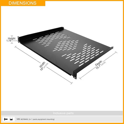 RIVECO 2 PCS 1U Server Rack Shelf 19” Rack-Mount Trays 16 Inches Vented - Image 2