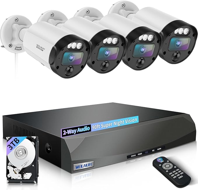 【90-Day Storage & 2-Way Audio】 5MP Outdoor Wired Security Camera System by WEILAILIFE