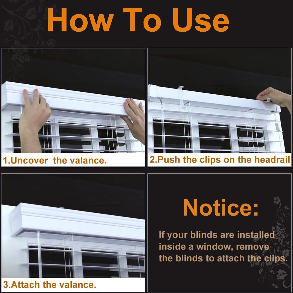 Blind Clips, 2 Inch Clear Valance Clips for Wood or Faux Wood Horizontal Blinds Valance（12 Pcs）