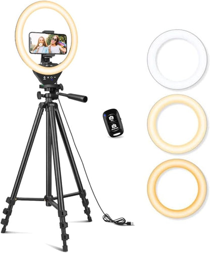 Sensyne 10'' Ring Light with 50'' Extendable Tripod Stand, LED Circle Lights by sensyne