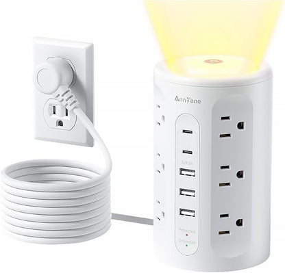 AnnTane Power Strip Tower with Night Light, 15W Surge Protector Power Strip by anntane