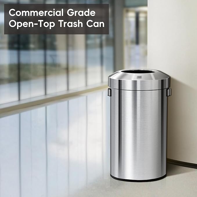 EKO 16-Gallon Round Stainless Steel Open Top Trash Can, Large Commercial Waste - Image 2
