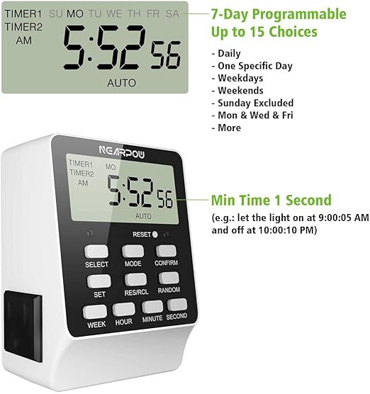 Outlet Timer, NEARPOW Dual Digital Light Timer - Image 4