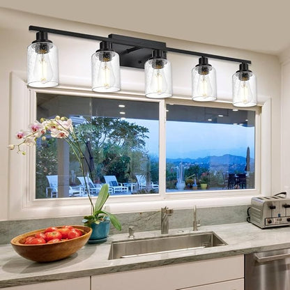 WINSHEN 40 Inches Length Black Bathroom Lighting Fixtures, 5-Light Modern - Image 3