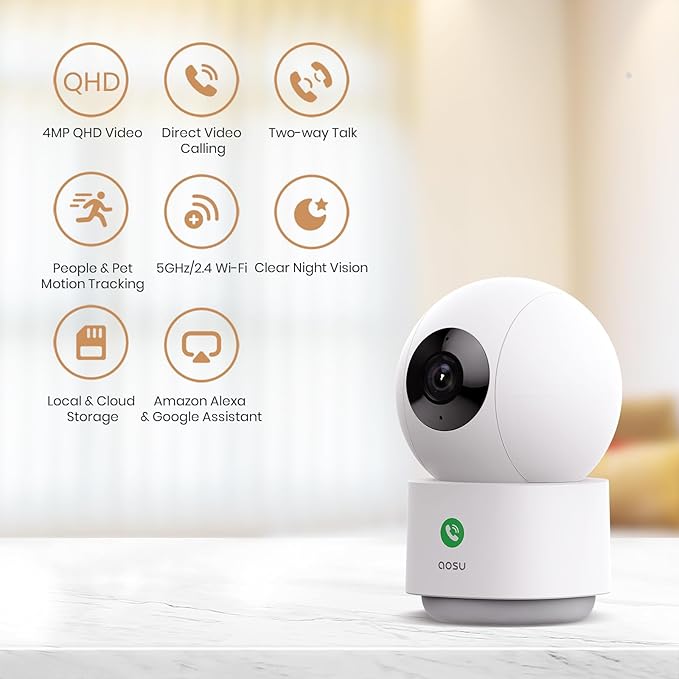 aosu 4MP Security Camera Indoor, 2.5K Baby Monitor Pet Camera 360° - Image 2