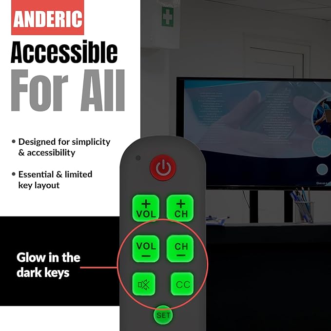 Anderic RR1004 Big Button TV Remote Control – Senior Friendly, Easy-to-use - Image 3