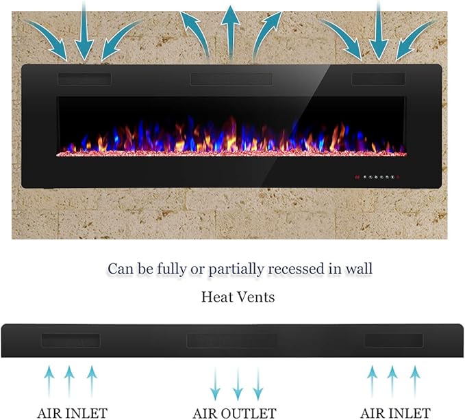 R.W.FLAME 60" Recessed and Wall Mounted Electric Fireplace, Low Noise, Fit - Image 9