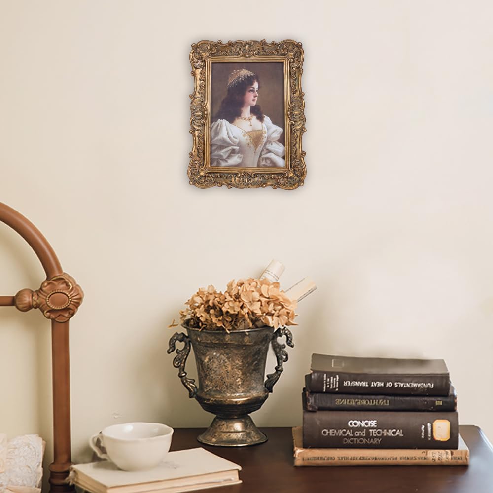Antique Picture Frames 4x6 Vintage Victorian Ornate Picture Frames with Front Glass Wall Mount and Tabletop Baroque Home Decor Retro Gallery Wall Decor,1 Pack,Bronze