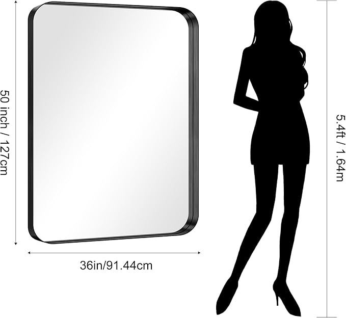 CIRCUMI Black Bathroom Mirror, Rounded Corner, Tempered Glass, Large Mirror - Image 7