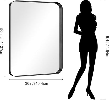 CIRCUMI Black Bathroom Mirror, Rounded Corner, Tempered Glass, Large Mirror - Image 7
