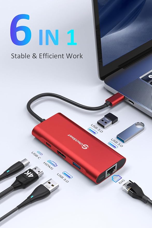 UtechSmart USB C Hub, Ethernet Multiport Adapter 6 in 1 USB C to HDMI Dock - Image 2