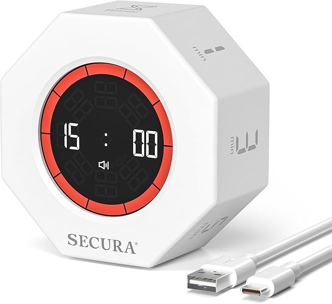 Secura Pomodoro Timer, Rotating Cube Time Tracker, Flip Gravity Sensor by Secura