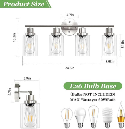Guliaofo 4-Light Nickel Bathroom Light Fixtures, E26 Modern Vanity Lights - Image 2