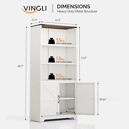 VINGLI Bookcase with Doors and Adjustable Shelves, Steel 70" Tall Bookshelf - Image 3