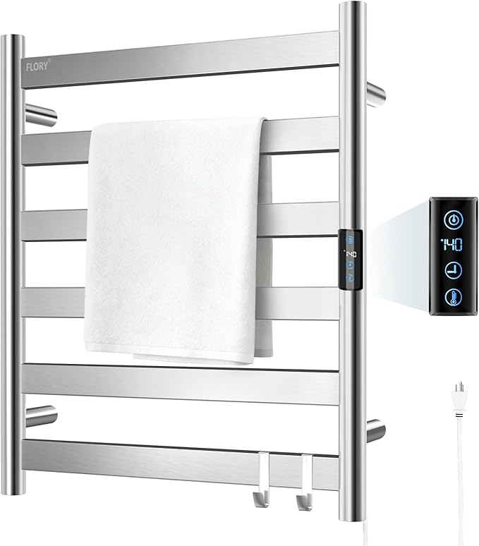 R FLORY Heated Towel Rack for Bathroom, 6 Bar Wall Mounted Towel Warmer Rack by FLORY
