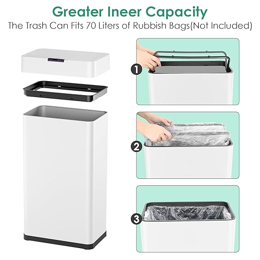 Arlopu Automatic Trash Can, Sensor Motion Stainless Steel Garbage Bin, - Image 8
