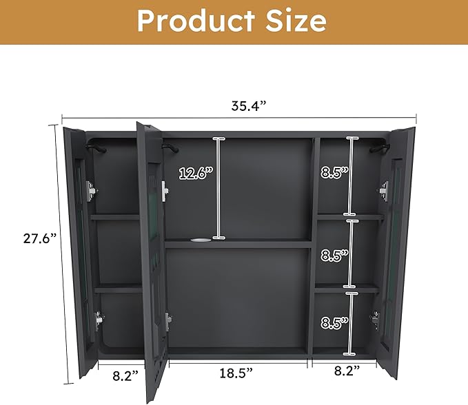 35x28 Inch Wall-Mounted Medicine Cabinet, Bathroom Mirror Cabinet - Image 2
