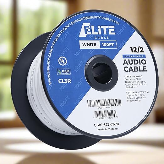 Elite 12/2 Speaker Wire 100ft, UL Listed, by InfinityCableProducts
