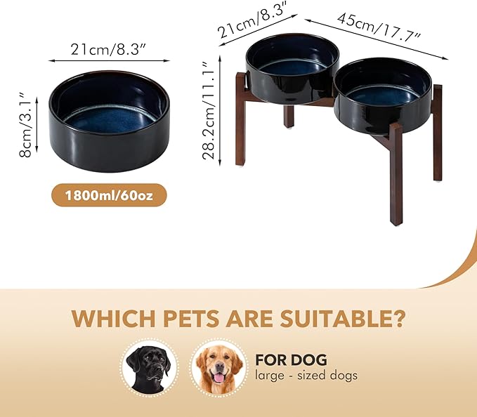 Ceramic 8.2inch Raised Double Dog Bowls Set - Image 2