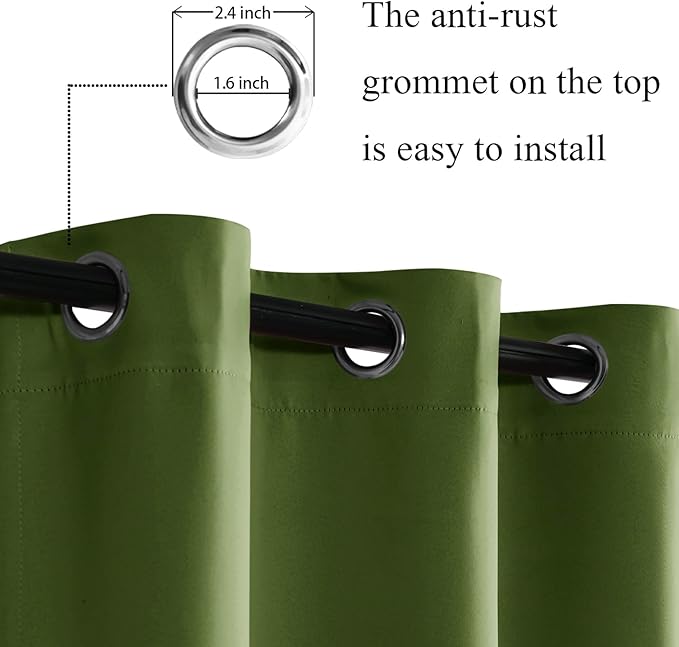 JIUZHEN Olive Green Blackout Curtains - Image 2