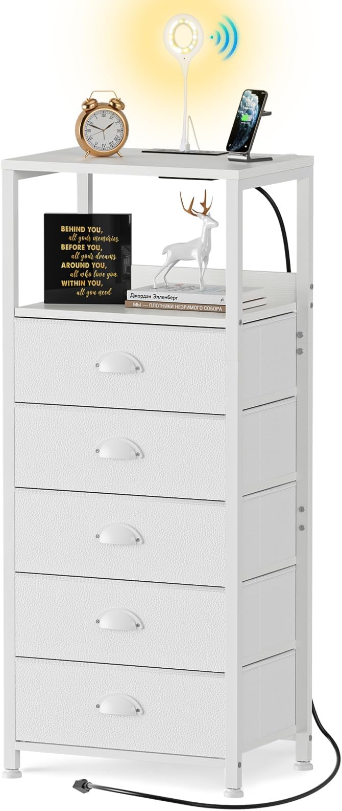 5 Drawers Dresser with Charging Station & Voice-Controlled LED Light, Tall by RVHOME