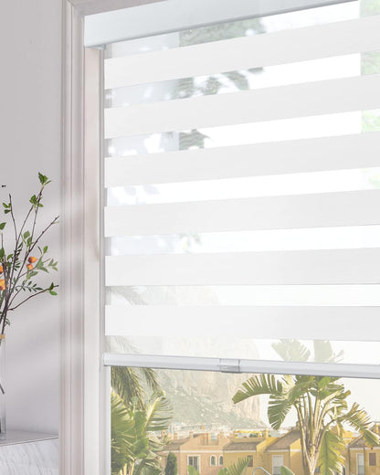 Persilux Cordless Zebra Blinds for Windows (27" W x 72" H, White) with Upgraded Cassette Light Filtering Dual Layersfor Day and Night Sheer Roller Shades Thermal Insulated Blinds for Office