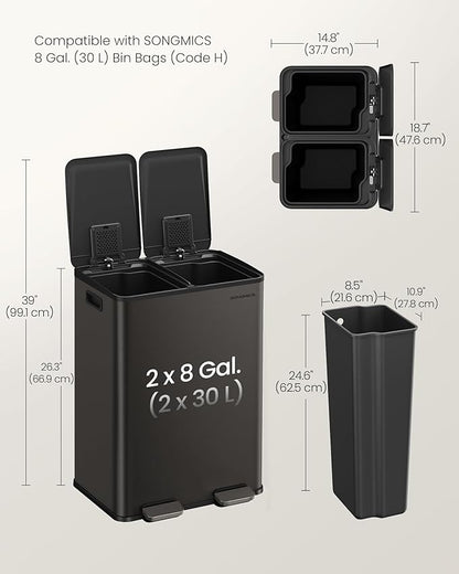 SONGMICS Trash Can, 2 x 8 Gallon Dual-Compartment Garbage Can - Image 6