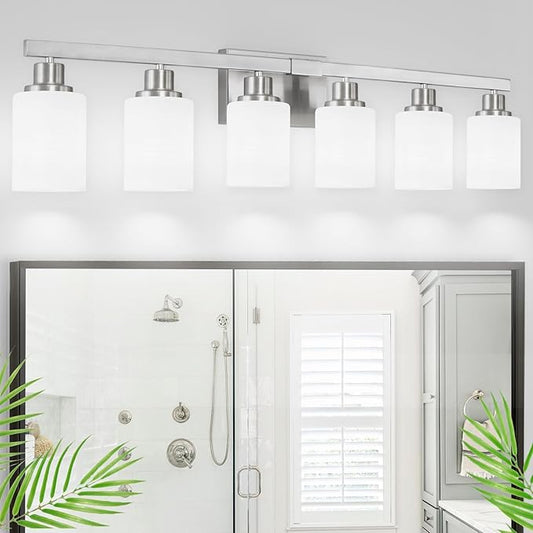 DIKAIDA 38" Bathroom Vanity Light, 6-Light Nickel Vanity Lights by DIKAIDALights