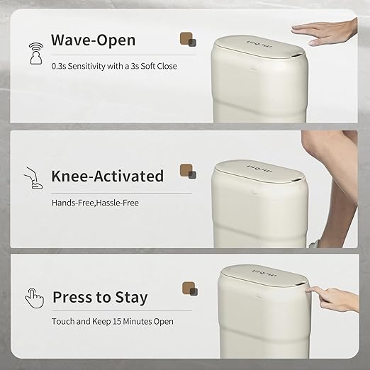 Slim Motion Sensor Trash Can for Bathroom, Automatic Compact Touchless Garbage - Image 4