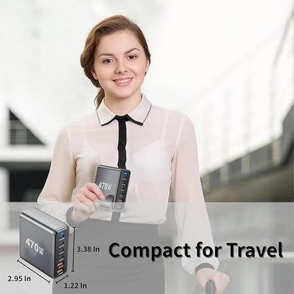 470W USB C Fast Charger Block, 6 Ports GaN III USB Chagring Station, Dual 140W - Image 7