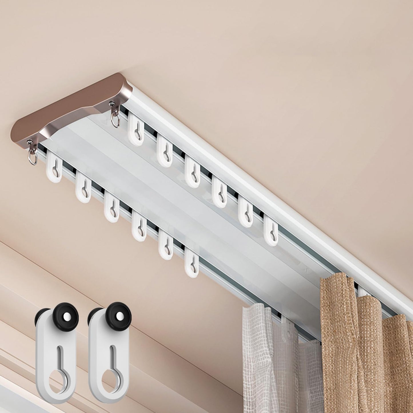 Double Curtain Track Ceiling Mount, Silent Aluminum Track Curtain Rail, Heavy-Duty Double Row Ceiling Curtain Tracks Rod Sliding Rails for Curtains, Room Divider for Living Room Bedroom (10FT)