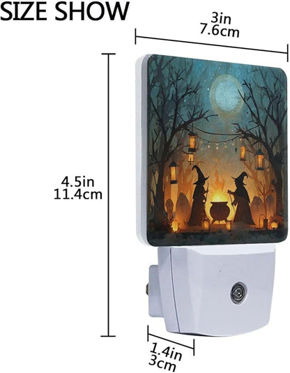 Pigsaly Led Night Light Halloween Witches Cauldron Tombstones Bare Trees Night - Image 3