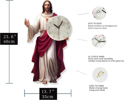FLEBLE Wall Clock for Living Room Decor Jesus Clock Battery Operated Silent | Non Ticking Simple Minimalist Analog Clock Decorative for Kitchen,Home,Bedroom,Office Retro Jesus wall art Christian Gifts