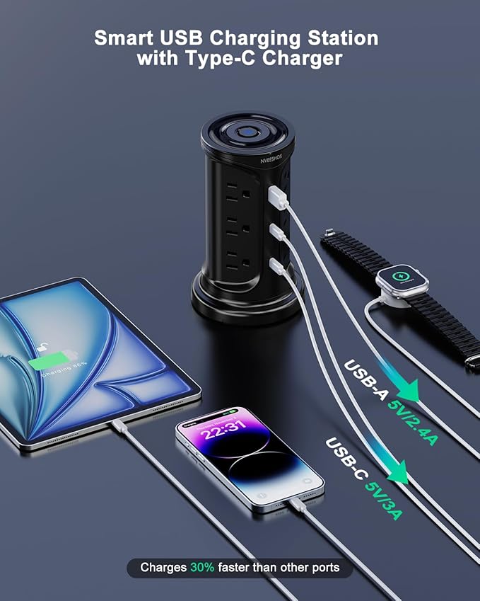 Tower Surge Protector Power Strip Flat Plug - Image 3