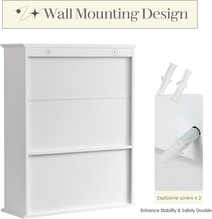 Bathroom Wall Cabinet, Over Toilet Storage Hanging Cabinet Adjustable Shelves - Image 9