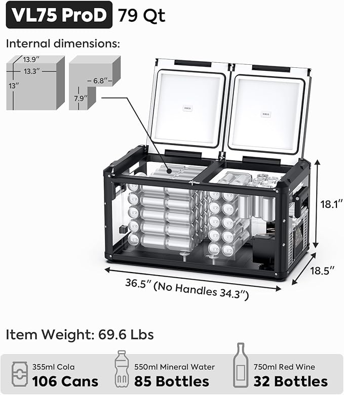 ICECO VL75 ProD Portable Refrigerator, Dual USB & DC 12/24V, AC 110-240V - Image 2